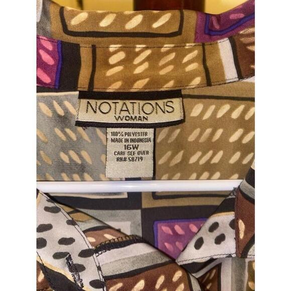 Women's Notations Blouse Size 16W Brown Purple Geometric - Picture 2 of 6